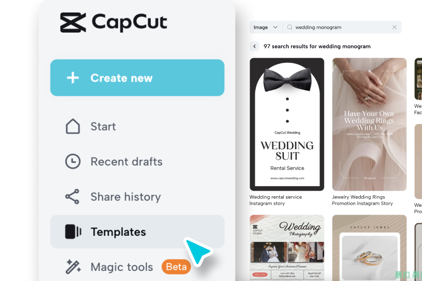 access capcut and choose template